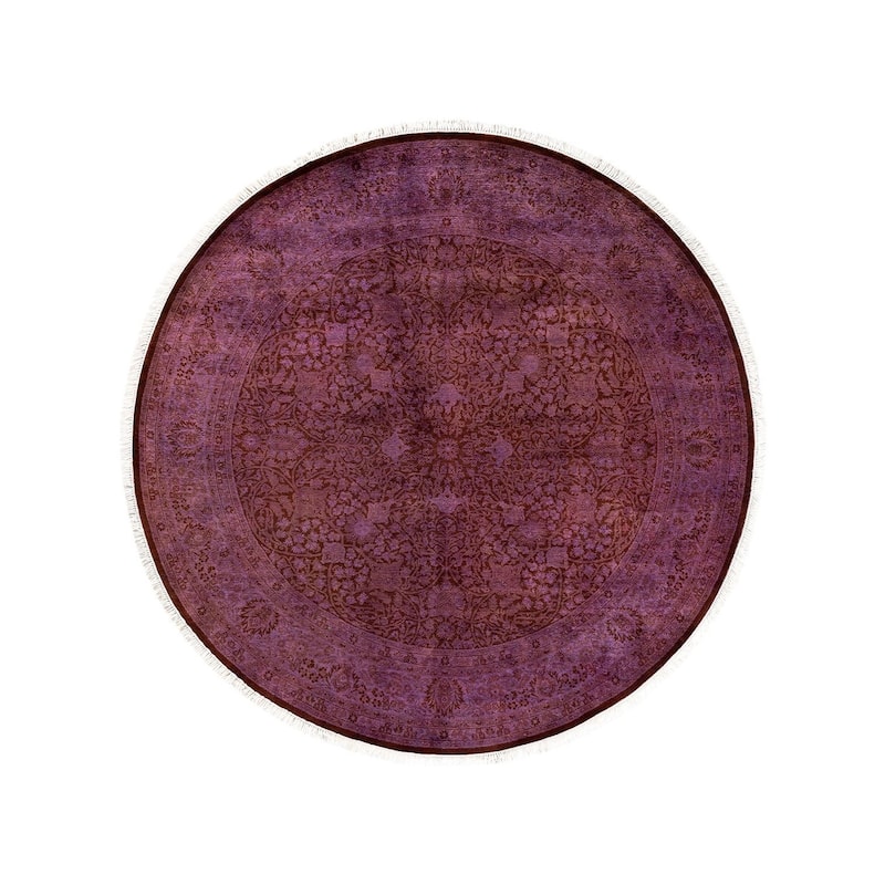 Overton Hand Knotted Wool Vintage Inspired Modern Contemporary Overdyed Purple Round Area Rug - 6' 1" x 6' 1"