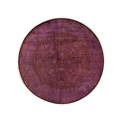 Overton Hand Knotted Wool Vintage Inspired Modern Contemporary Overdyed Purple Round Area Rug - 6' 1" x 6' 1"