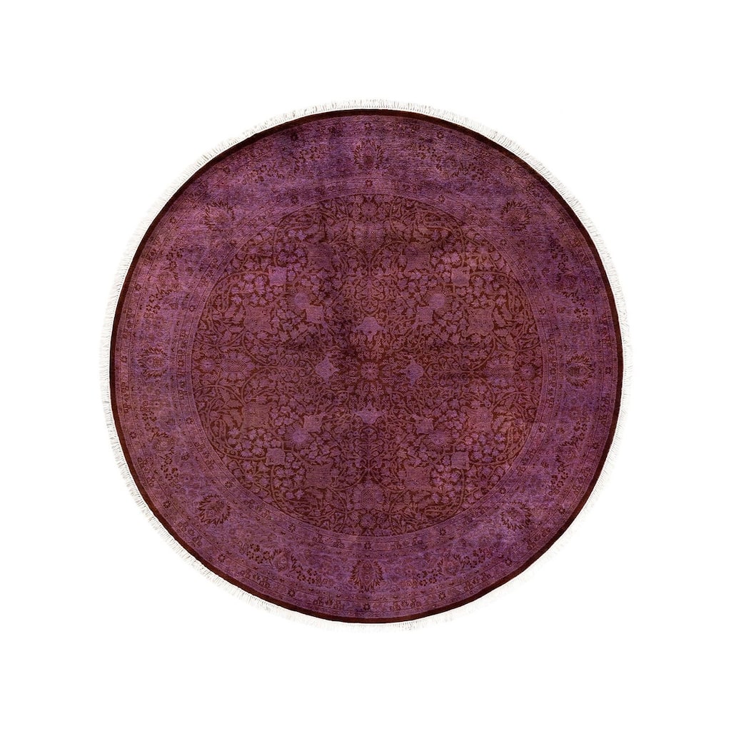 Overton Hand Knotted Wool Vintage Inspired Modern Contemporary Overdyed Purple Round Area Rug - 6' 1" x 6' 1"