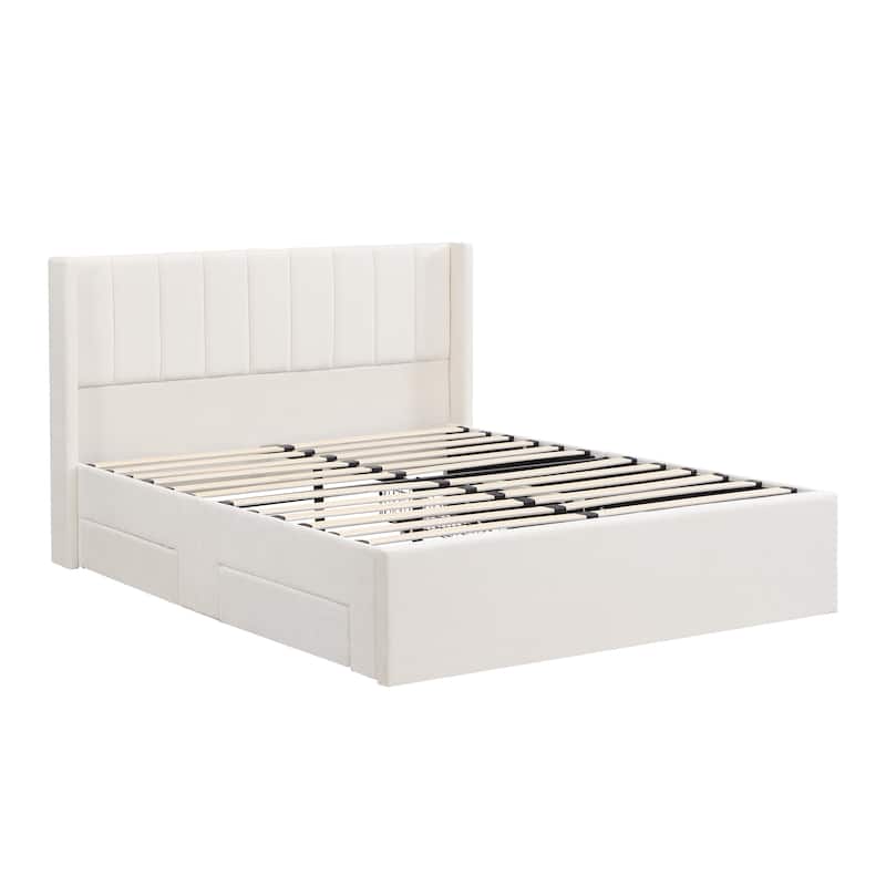 Christopher Knight Home - Modern Upholstered Storage Bed with Drawers and Vertical Headboard