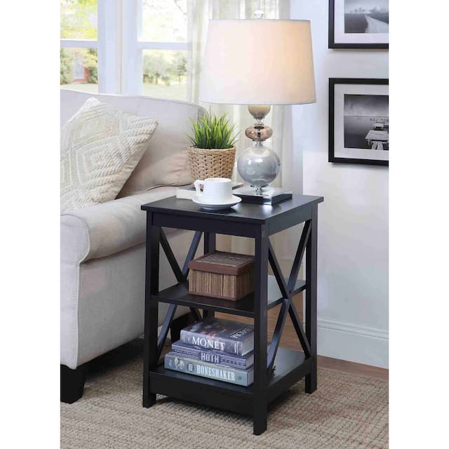 Copper Grove Cranesbill X-Base 3-Tier End Table with Shelves - Black