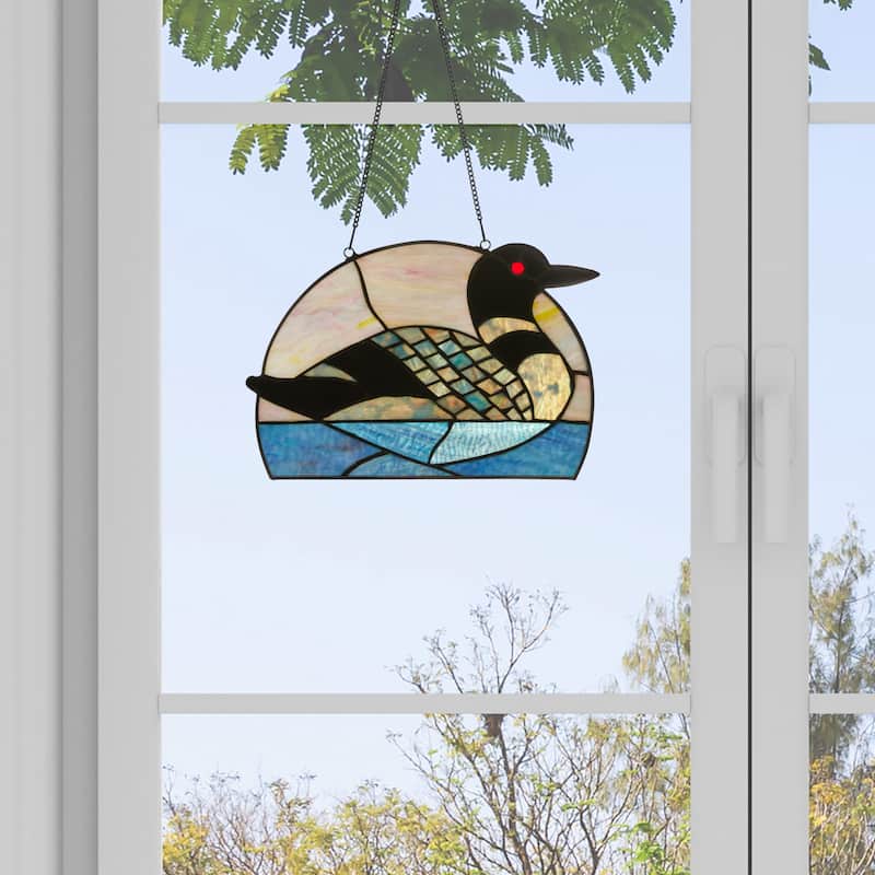 Loon River of Goods Multicolored Stained Glass Window Panel - 14" x 0.25" x 9.5"