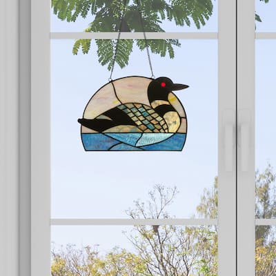 Loon River of Goods Multicolored Stained Glass Window Panel - 14" x 0.25" x 9.5"
