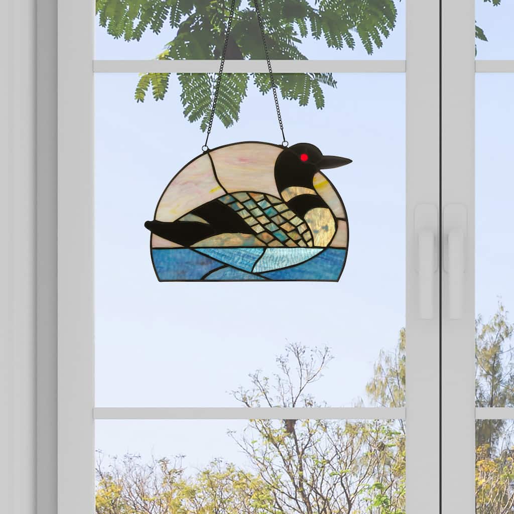 Loon River of Goods Multicolored Stained Glass Window Panel - 14" x 0.25" x 9.5"
