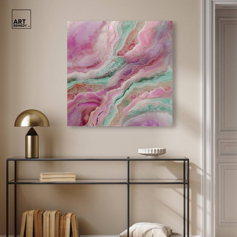 Pink and Mint Crystal IV Canvas by Art Remedy, Gallery Wrapped