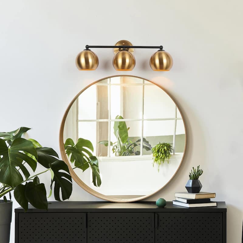 Marden Modern Black Gold 3-Light Bathroom Vanity Lights Vintage Metal Globe Wall Sconces - 22.5" L x 7" W x 8" H