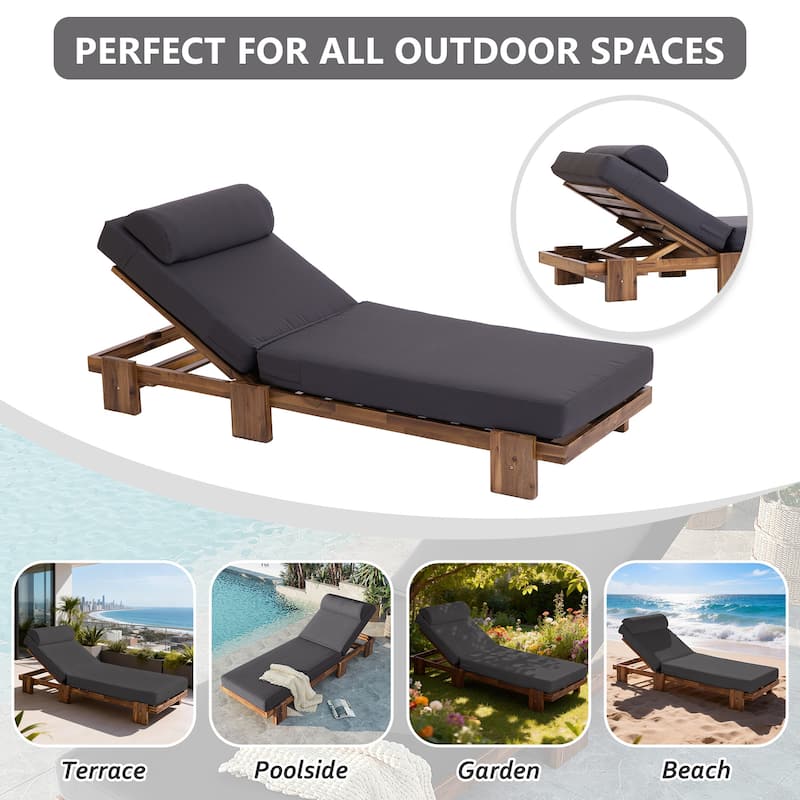 78.8-inch Outdoor Patio Lounge Chair with Adjustable Recliner, Headrest, and Retractable Side Tray