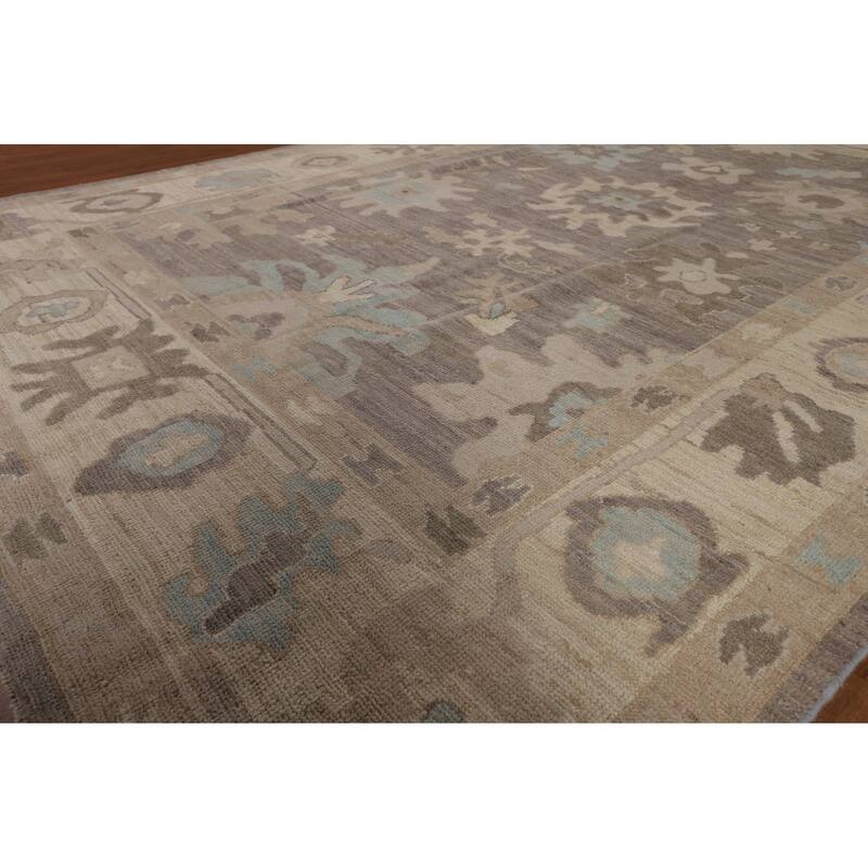 Oushak Turkish Area Rug Hand-Knotted Transitional Beige Wool Carpet - 6'2"x 8'11"