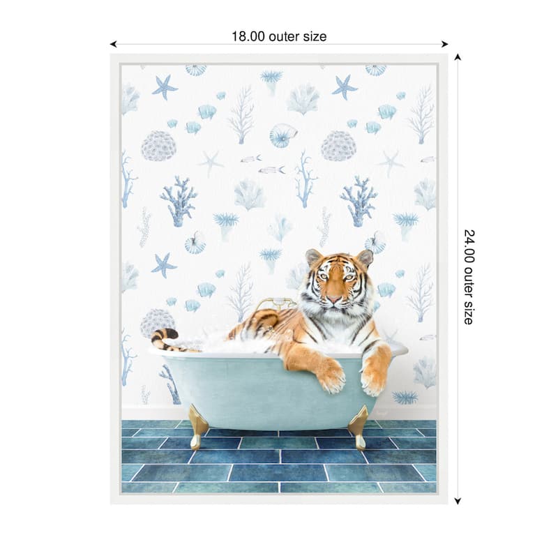 Kate and Laurel Sylvie Tiger in Under the Sea Bathtub Framed Canvas by Amy Peterson