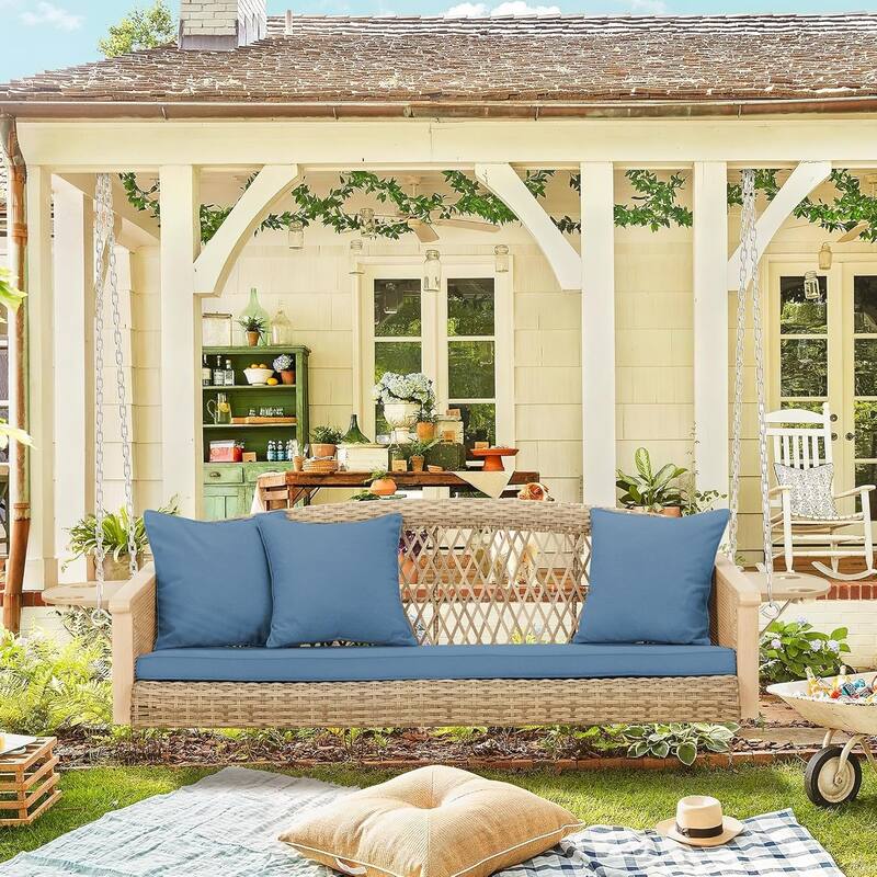 3-Seat Outdoor Porch Swing with Cushions, 900 LBS Capacity, Hanging Chains for Deck, Backyard, Lawn