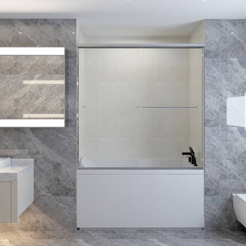 58.5" - 60" W x 57" H Polished Chrome Framed Bathtub Double Sliding Shower Door - 60" W x 57" H