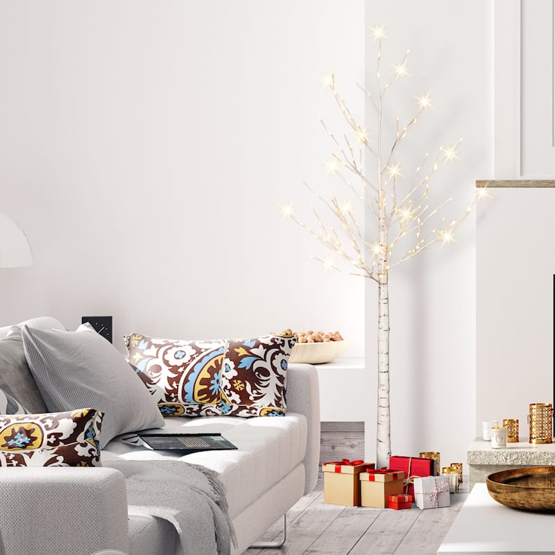 Puleo International Set of 2 6 ft. Pre-Lit White Artificial Twig Tree