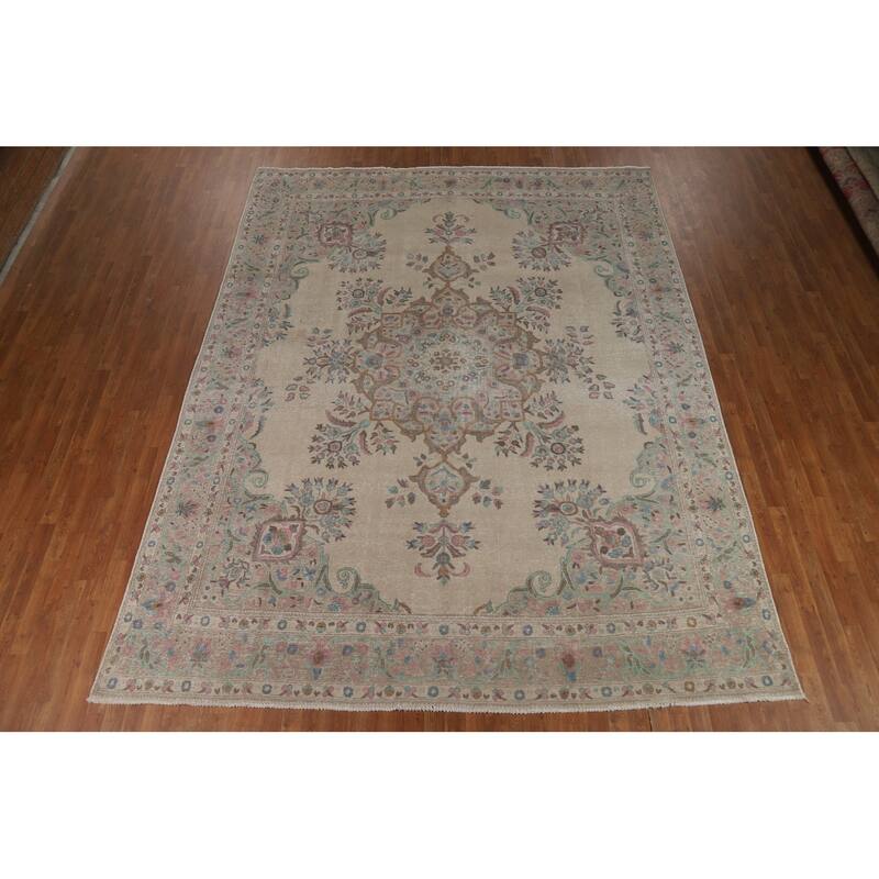Tabriz Persian Area Rug Handmade Traditional Beige Wool Carpet - 9'9"x 12'4"