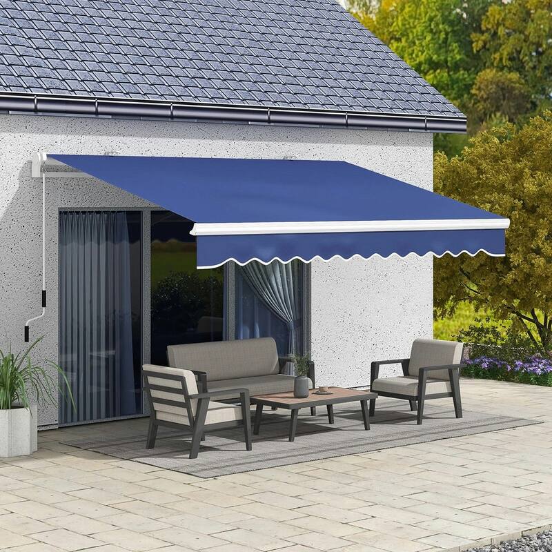 13' x 8' Patio Awning,Manual Retractable Sun Shade,Easy Crank Opening