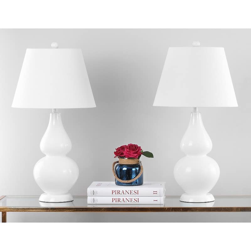 SAFAVIEH Lighting Demetria 27-inch Double Gourd White Table Lamp (Set of 2) - 14"x14"x26" - 14Wx14Dx26H