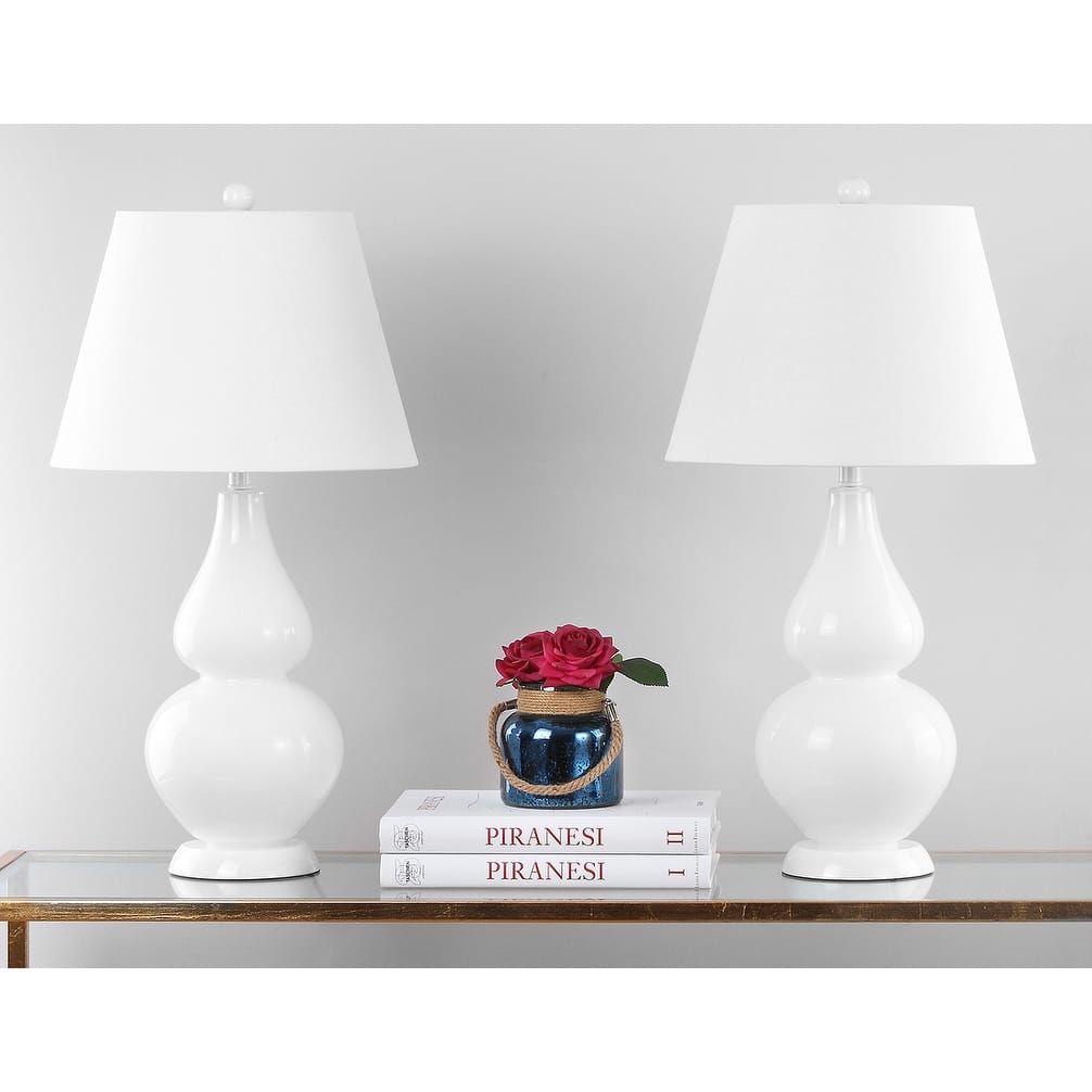 SAFAVIEH Lighting Demetria 27-inch Double Gourd White Table Lamp (Set of 2) - 14"x14"x26" - 14Wx14Dx26H