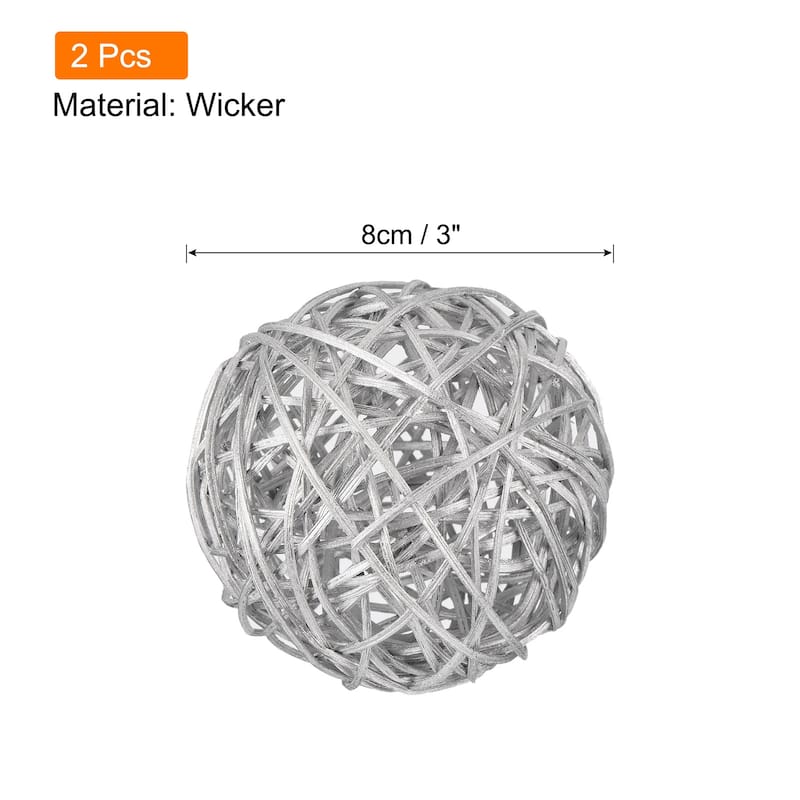 Wicker Rattan Balls 3 Inch Rattan Decorative Balls Vase Fillers - Silver - 2 Pcs