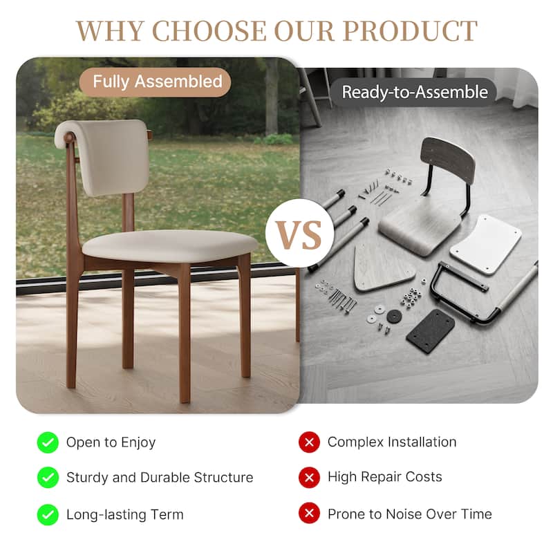 Modern Not Assembled Need Faux Leather Dining chairs, Beige, Solid Wood legs, Mid Century Kitchen Chairs for Diningroom