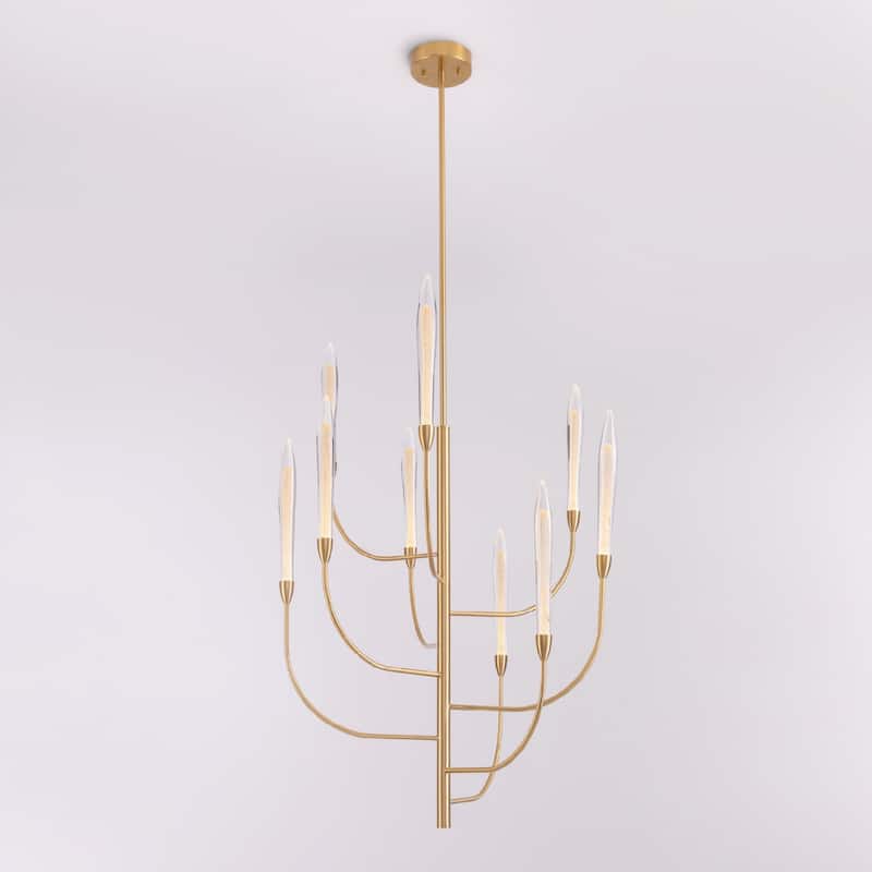 VidaLite Alina 9-Light Integrated LED Brass Chandelier, Rotatable Hanging Chandelier In Modern & Contemporary Style - 48" x 30"