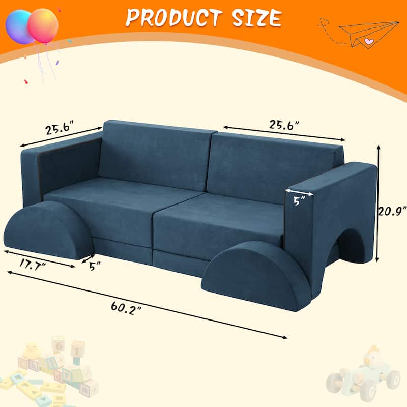 10pcs Kid's Play Couch, Multifunctional Modular Kid Convertible Sofa for Playroom, Indoor Toddler Couch for Boys Girls