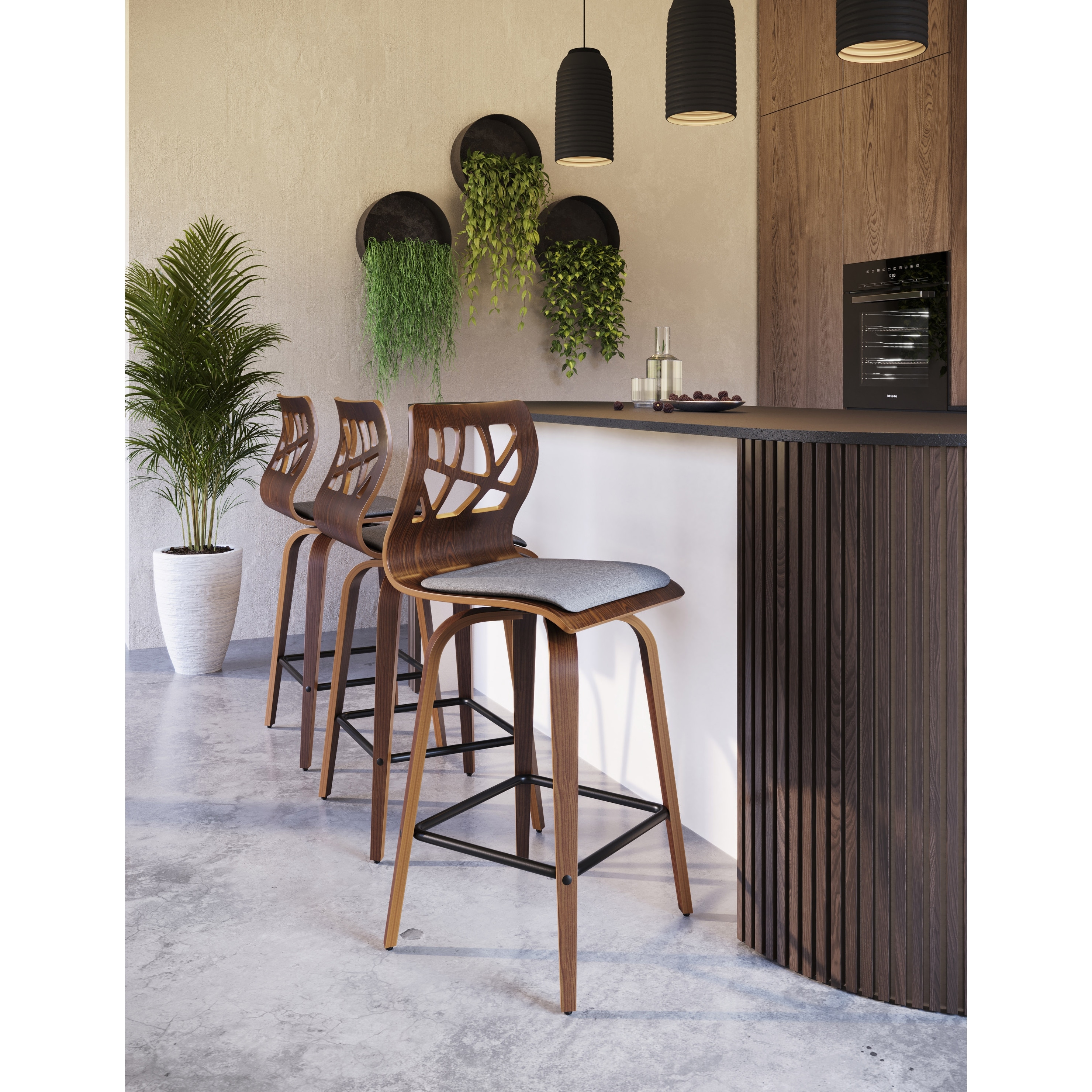 Carson Carrington Sala 26" Counter Stools with Bent Wood Legs & Black Square Footrest (Set of 2)