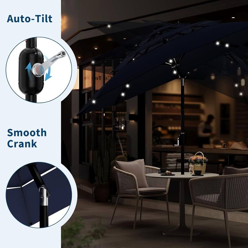 3-Tier 10Ft Patio Umbrella, Easy Crank and Push Button Tilt for Pool, Deck, Yard, Garden with LED Lights (No Base)