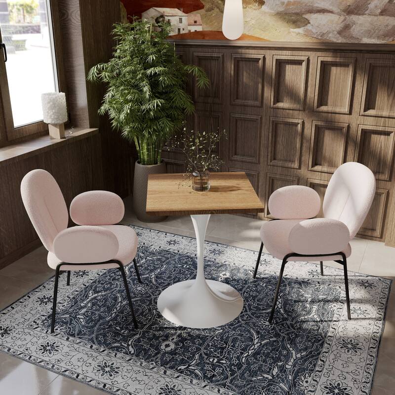 Verve 24 in. Wide Dining Table Square MDF Wood Tabletop in White Stainless Steel Pedestal Base Accent Kitchen Table