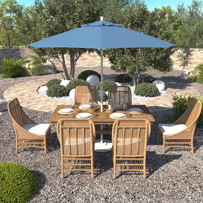 California Umbrella 9' Rd. Aluminum Patio Umbrella, Crank Lift with Push Button Tilt, White Finish, Pacifica Fabric