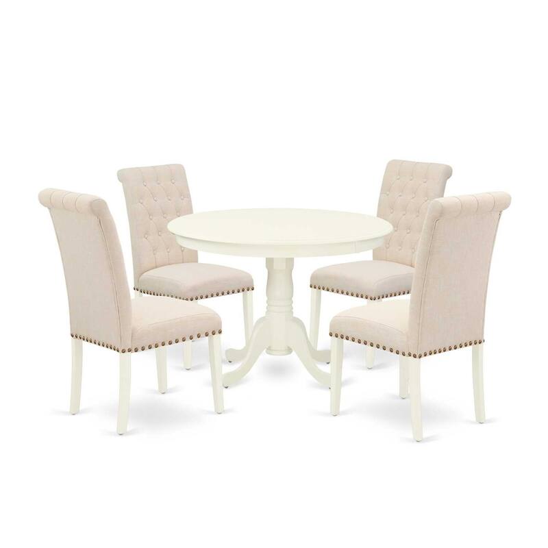 Round Dining Table Set - 5 Piece Kitchen Dinette Set with 4 Linen Fabric Chairs - 42