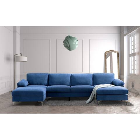 U-shape Sofa Convertible Sectional Sofa, Pillow Top Arms Sofa with 2 Ottoman