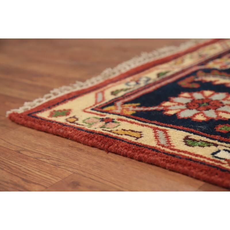 Orange Geometric Heriz Serapi Indian Area Rug Hand-Knotted Wool Carpet - 8'11" x 11'11"