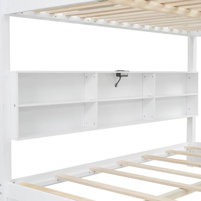 Solid Pinewood Bunk Bed Frame with Storage Cabinets and Built In USB Port and Power Outlet