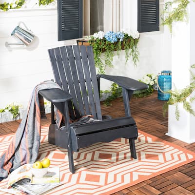 SAFAVIEH Mopani Dark Slate Grey Acacia Adirondack Chair - 33.5" W x 37.4" D x 32.7" H
