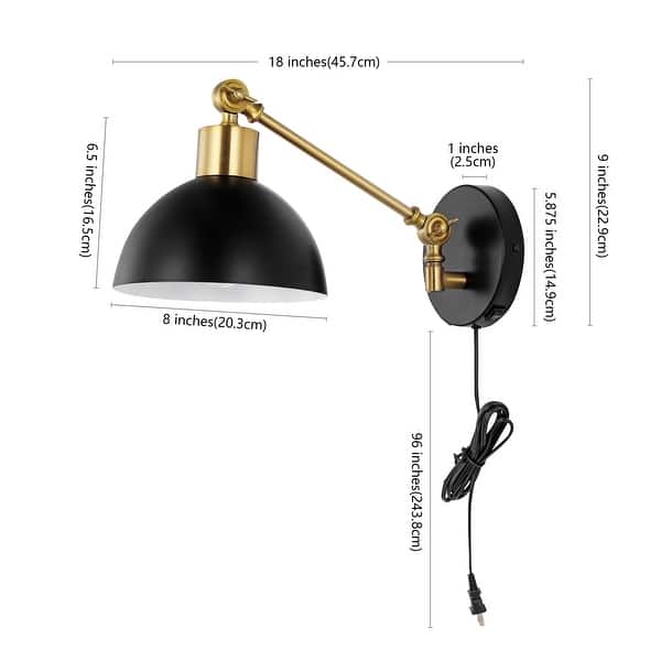 dimension image slide 2 of 3, Hygge Swing Arm 1-Light Modern Midcentury Iron USB Charging Port LED Sconce, by JONATHAN Y