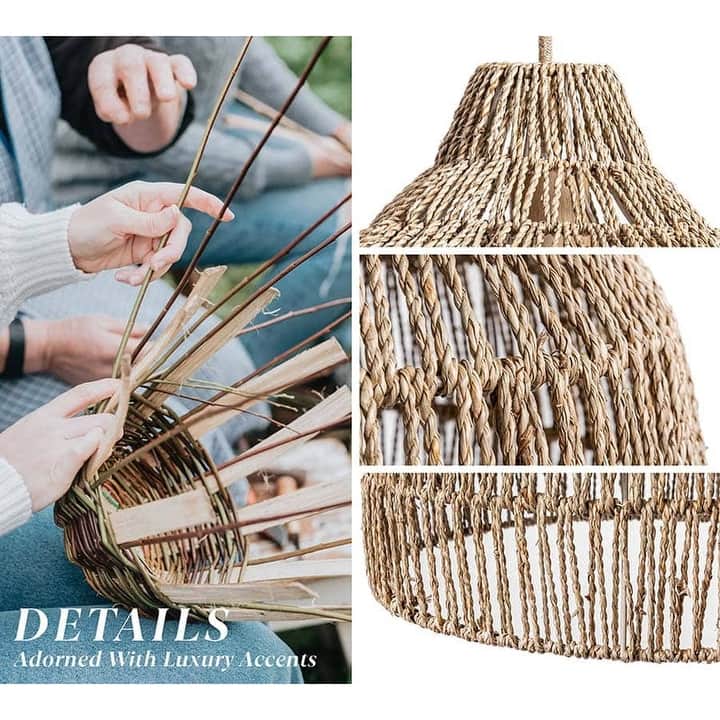 Dreamy Palm Fibers Pendant Light - Natural Dome 1-Light Handwoven Rattan Hanging Light For Modern, Boho, Farmhouse Room Decor