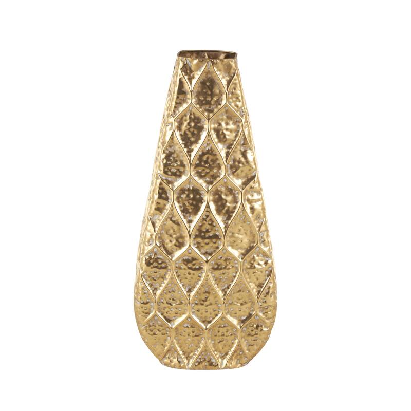 Metal Textured Concaved Teardrop Decorative Vase with Spotted Gray Accents - Gold - Roche River Decor