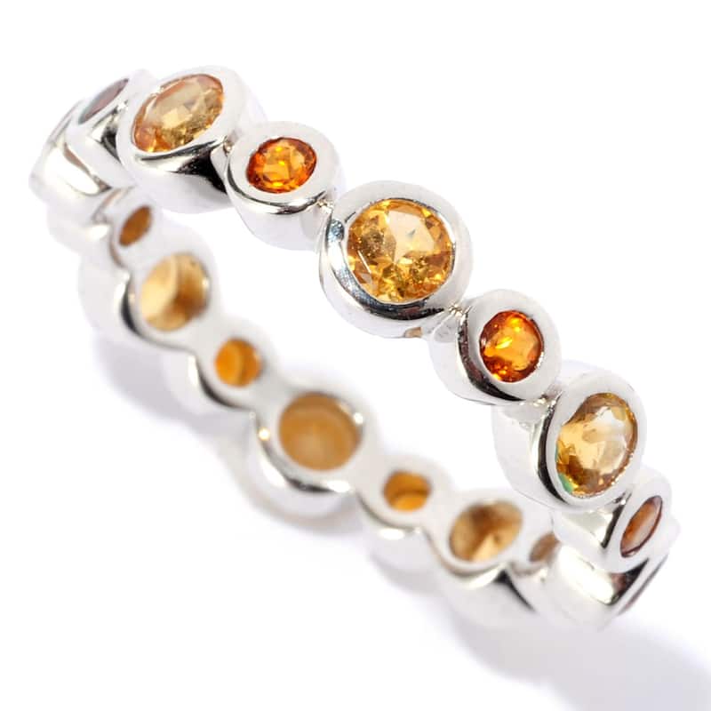 925 Sterling Silver Citrine and Madeira Citrine Gemstone Band Ring - 9
