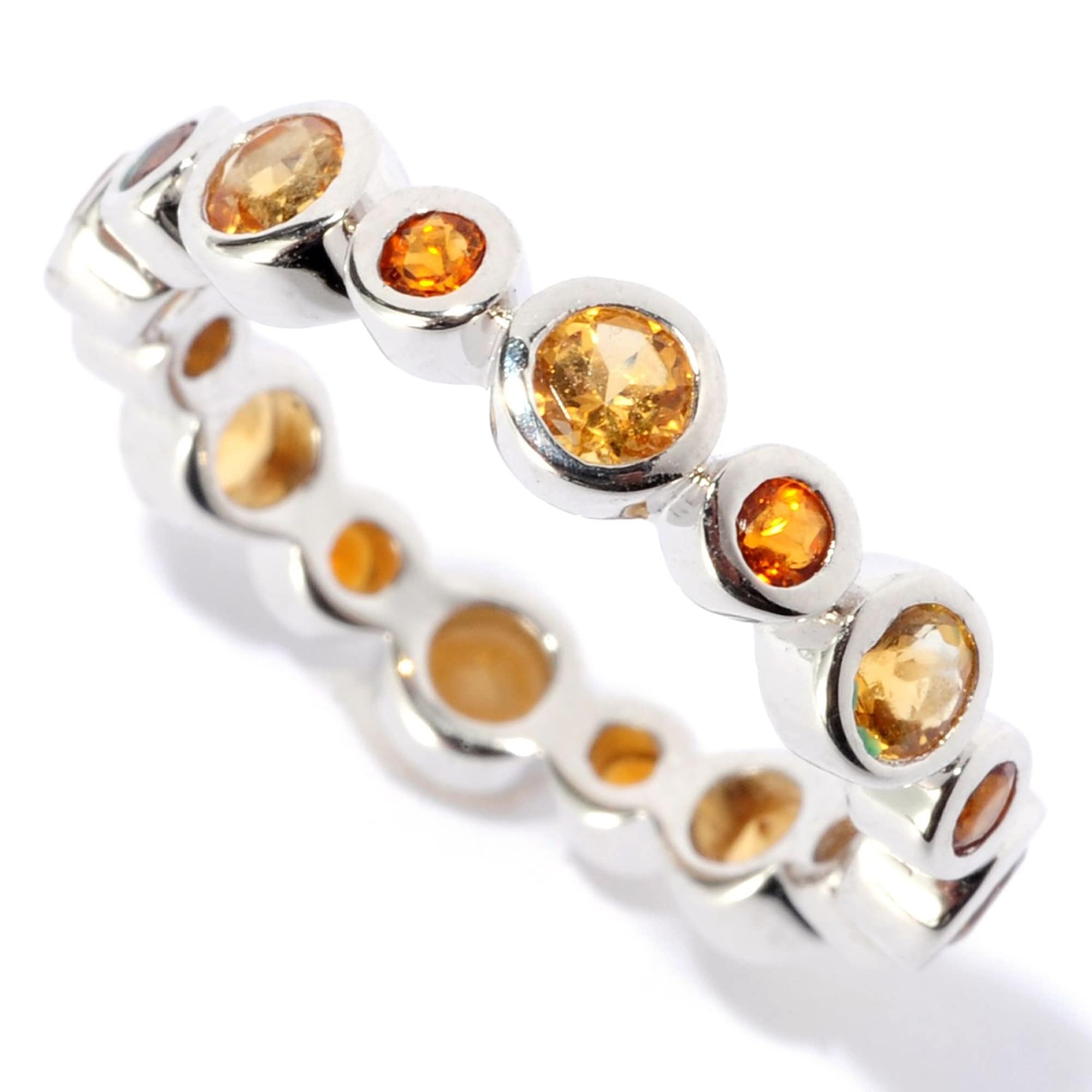 Pinctore 925 Sterling Silver Citrine and Madeira Citrine Gemstone Band Ring