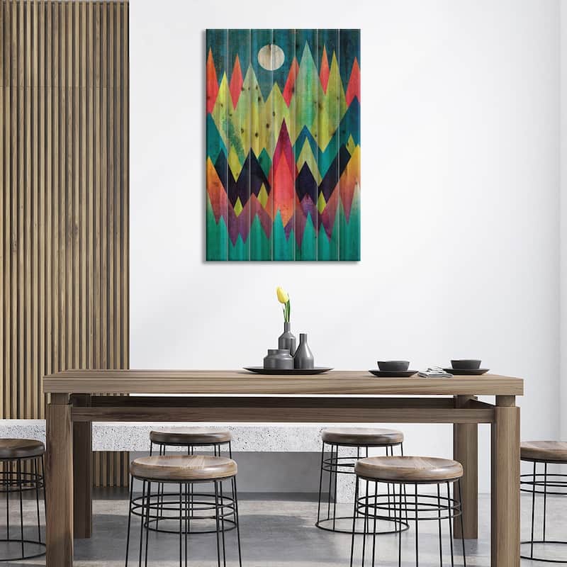 Land Of Northern Lights Print On Wood by Elisabeth Fredriksson - Multi-Color