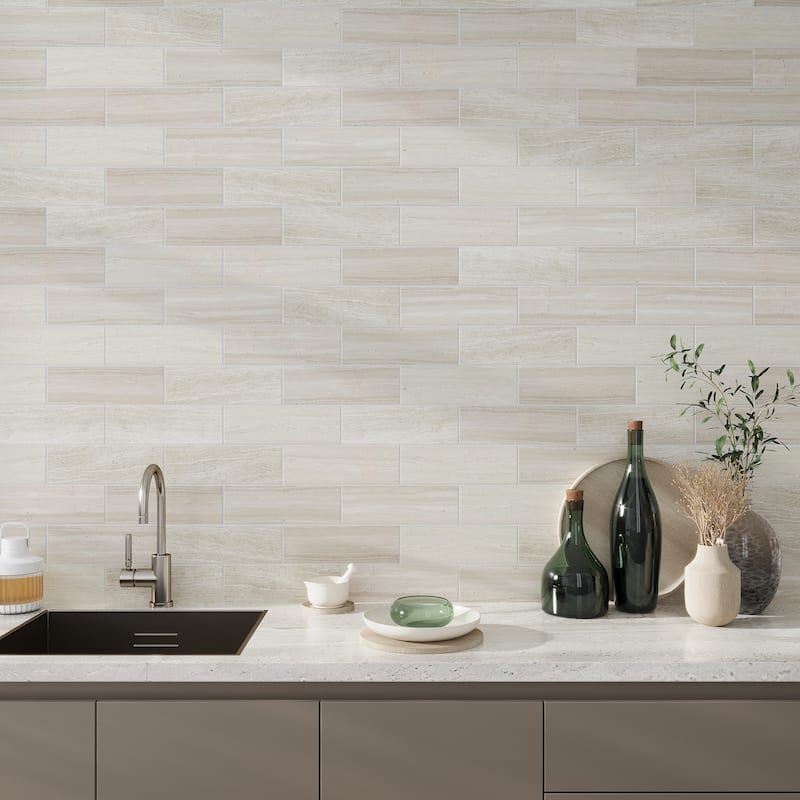 Apollo tile 4 x 12 Grandis Honed Wooden Beige Crystal Sand Marble Tile (5 sq ft/case) - 15 Pack