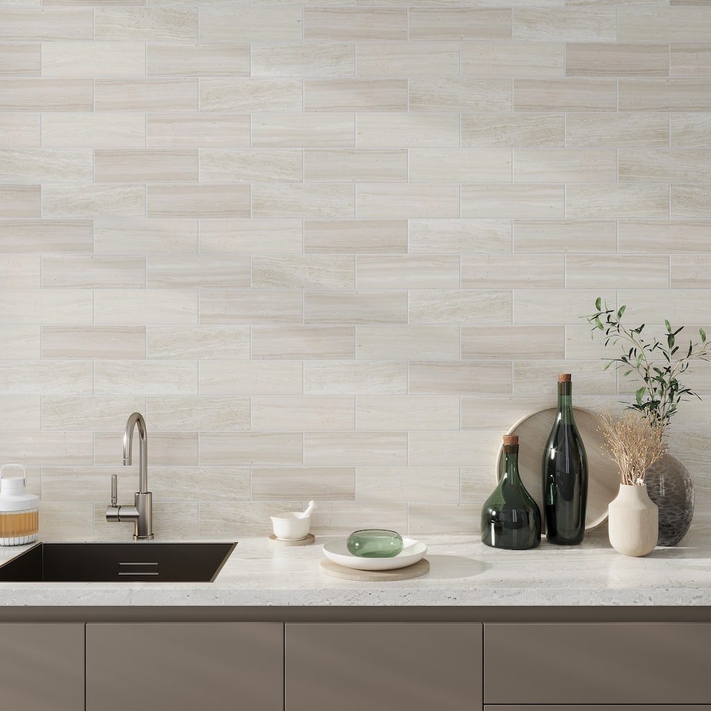 Apollo tile 4 x 12 Grandis Honed Wooden Beige Crystal Sand Marble Tile (5 sq ft/case) - 15 Pack