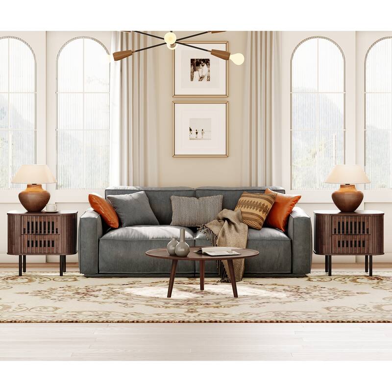 WAMPAT Fluted Nightstand with 2 Drawers,Wood End Table for Bedroom, Living Room