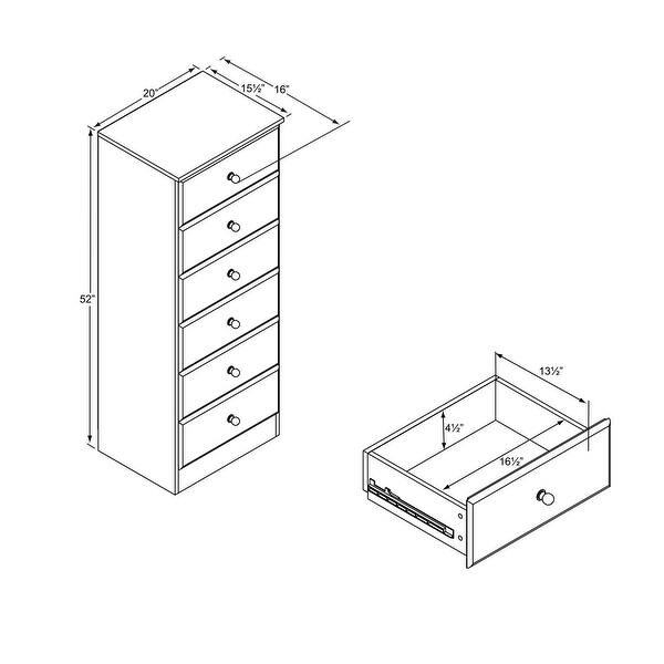 Prepac Astrid 6 Drawer Dresser for Bedroom, Tall Chest of Drawers