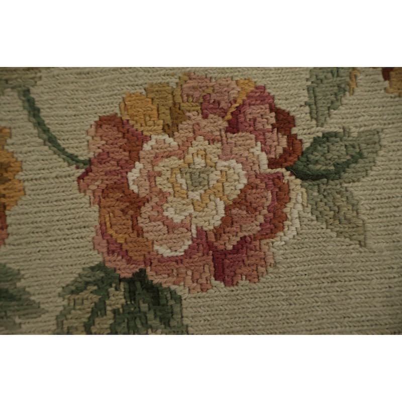 Hand Knotted Oriental 100% Wool Carpet Traditional Floral Beige & Ivories Aubusson Area Rug - 9' 8'' X 7' 6''