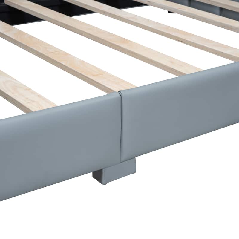 Queen & Twin XL Upholstered Platform Bed, Gray PU Leather, Mother & Child Design