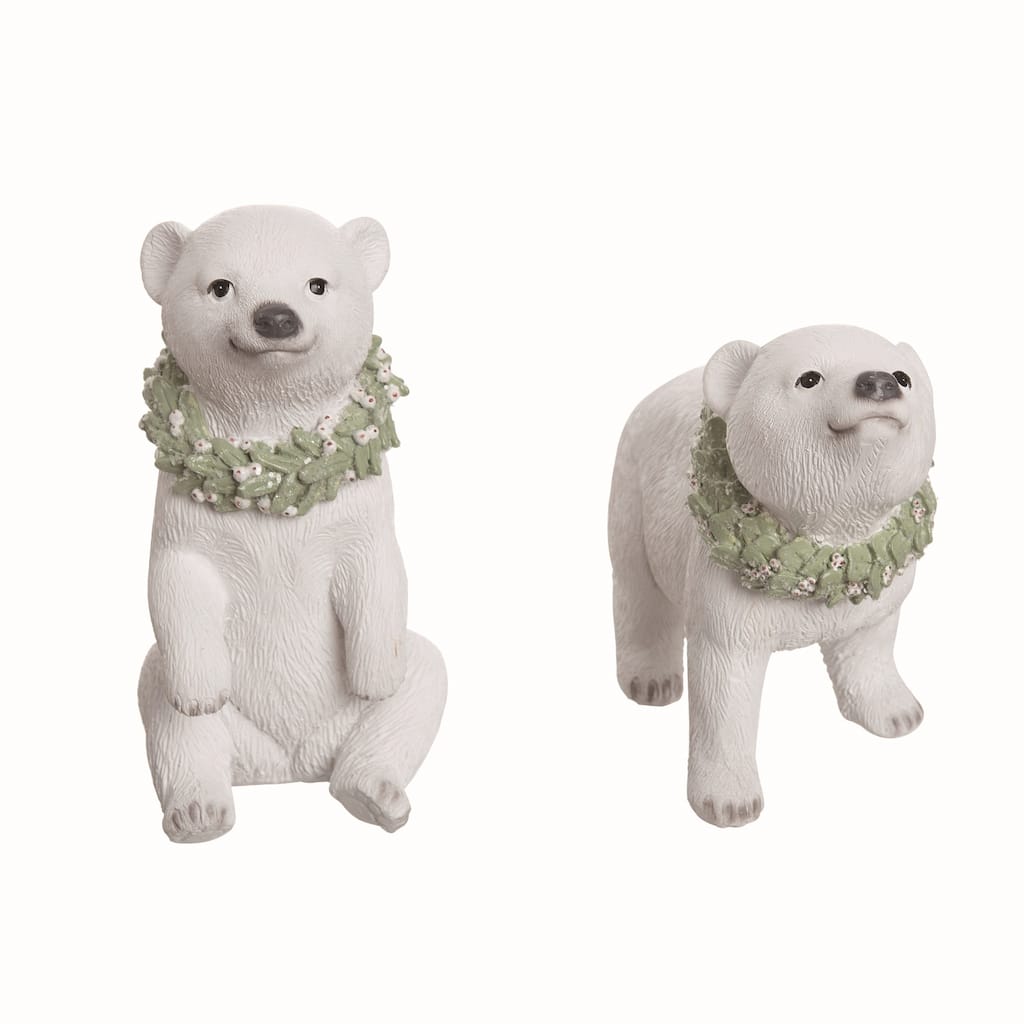 Transpac Resin Polar Bear w/Wreath Figurine Set of 2 Christmas Home Decorations