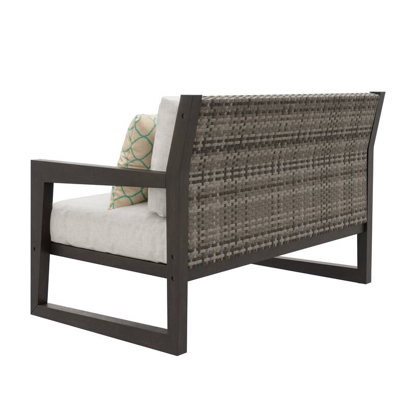 Corvus Augusta Patio Loveseat with Sunbrella Pillows - Grey / Espresso