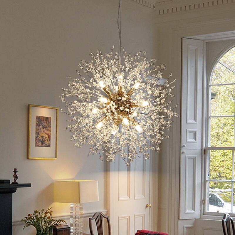 8/9/12/16-Light Modern Linear Sputnik Firework Dandelion Crystal Chandelier - 12-Lights - Gold