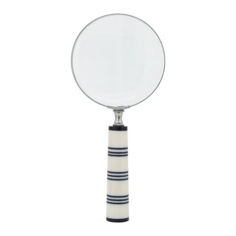 Resin, 4"d Striped Magnifying Glass, Black, white 1.0"H - 9.0" x 4.0" x 1.0"
