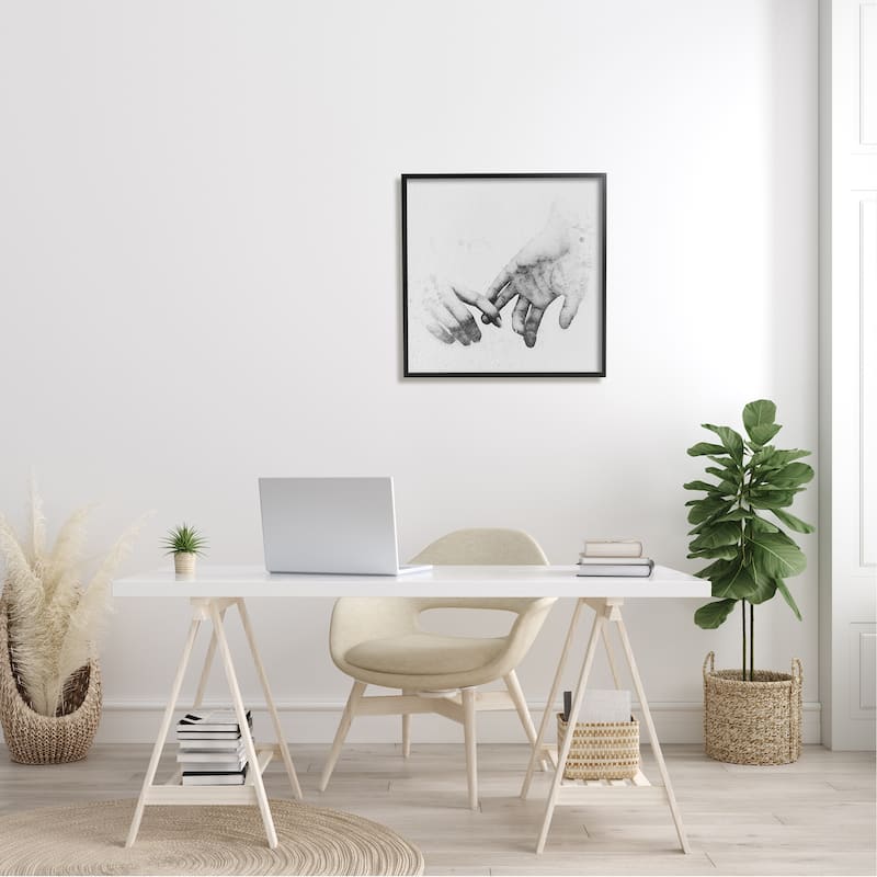 Stupell Classic Monochrome Gentle Holding Hands Couple Design Framed Wall Art - Grey
